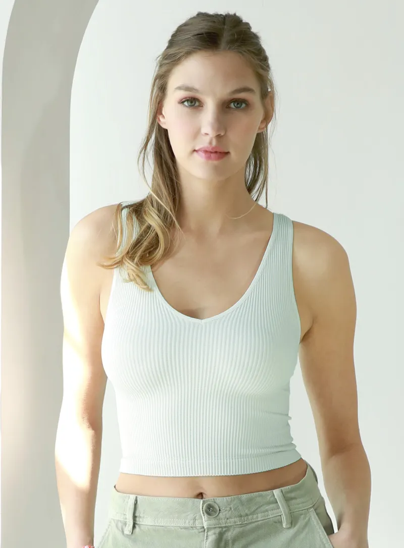 V Neck Ribbed Crop Top