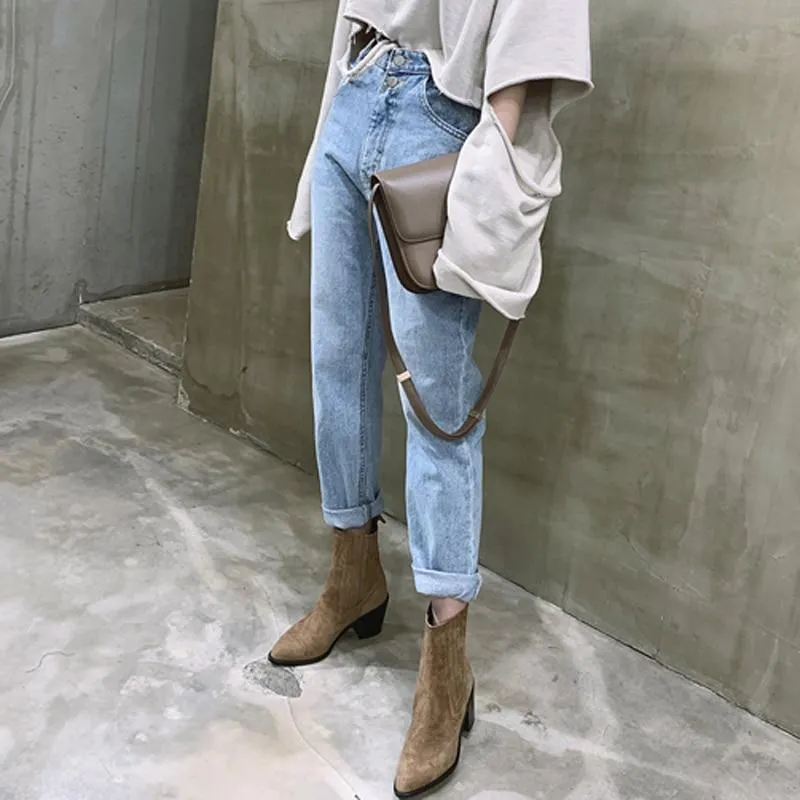 Vintage High Waist Straight Jeans Pant for Women Denim Jeans