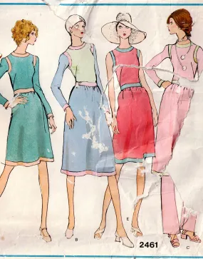 Vogue Basic Design 2461 Womens Contrast Trimmed Dress & Pants 1970s Vintage Sewing Pattern Size 10 Bust 32.5 inches