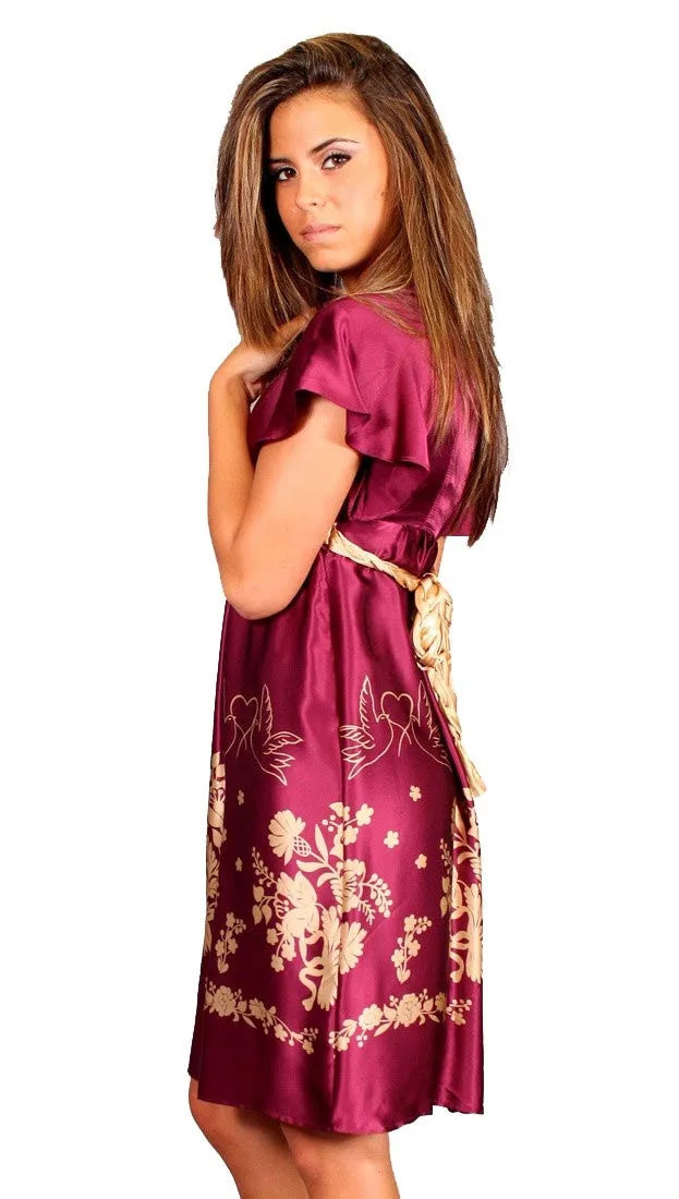 Voom Silk Babydoll Peace Dove Dress in Plum