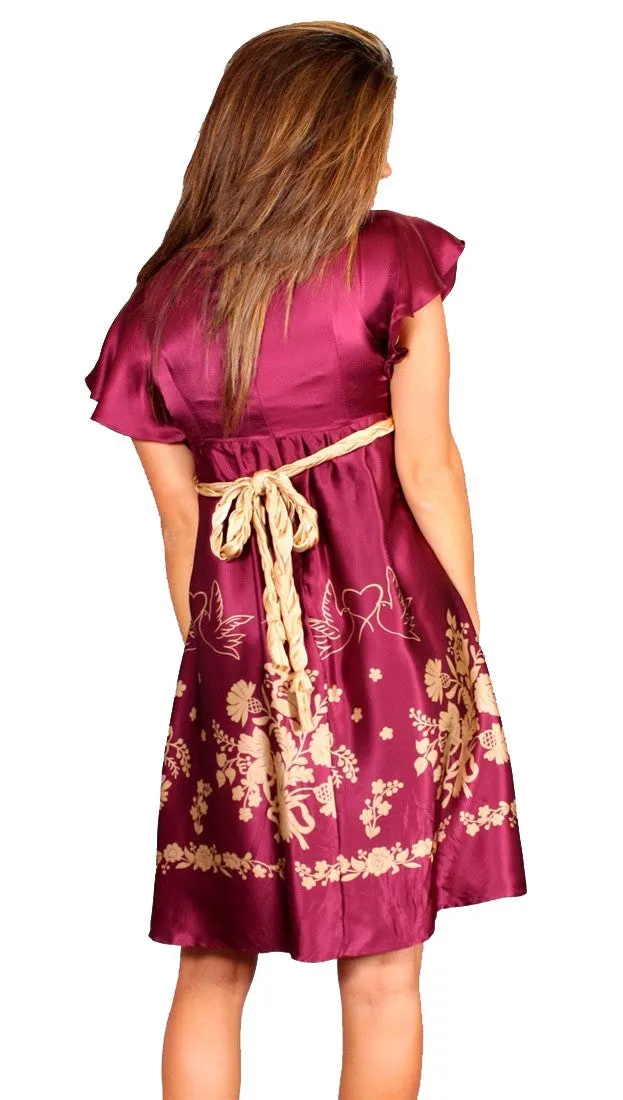 Voom Silk Babydoll Peace Dove Dress in Plum