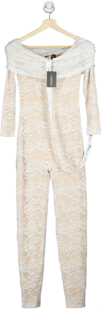 Wanderdoll Beige Lace Romper Medium