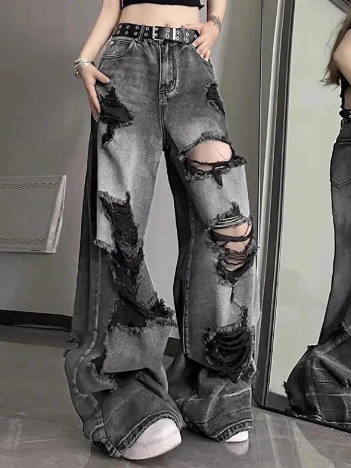 Washed Black Ripped Boyfriend Jeans