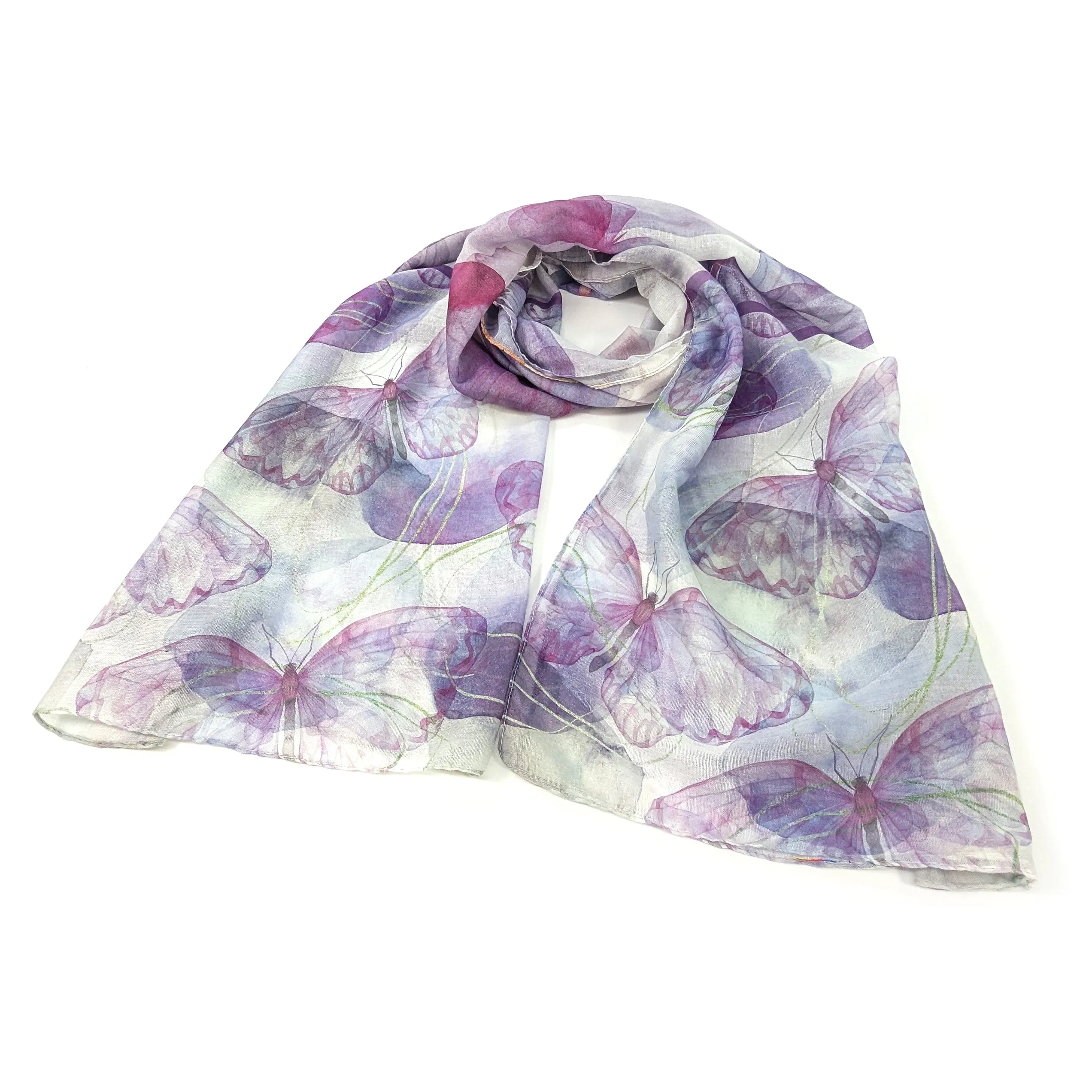 Watercolour Butterfly Scarf - Iris Purple (50x180cm)