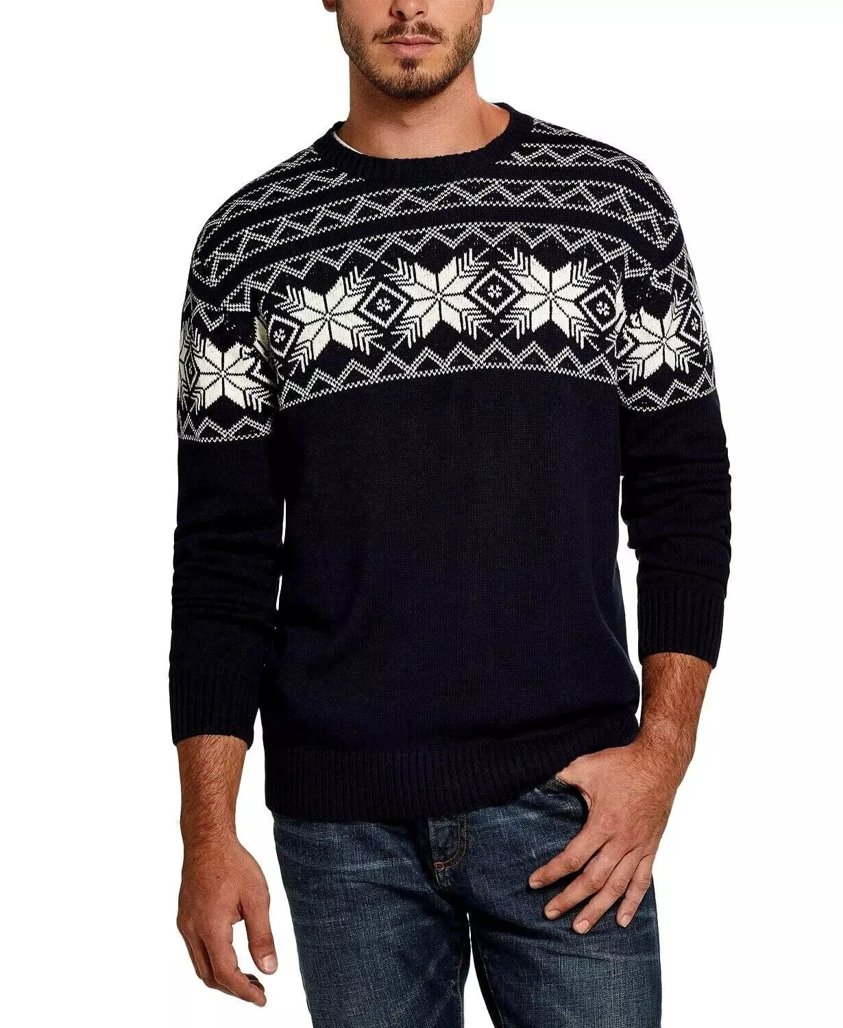 WEATHERPROOF - Patterned Crew Neck Classic Fit Vintage Look Pullover Sweater