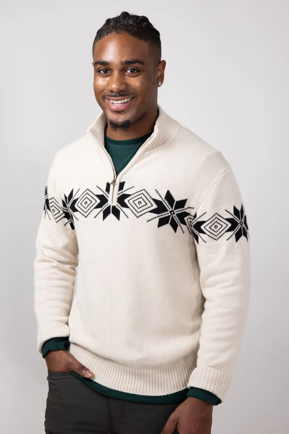 Weatherproof Vintage Snowflake Quarter Zip Sweater for Men in Beige | F2440572GK-BEIGE