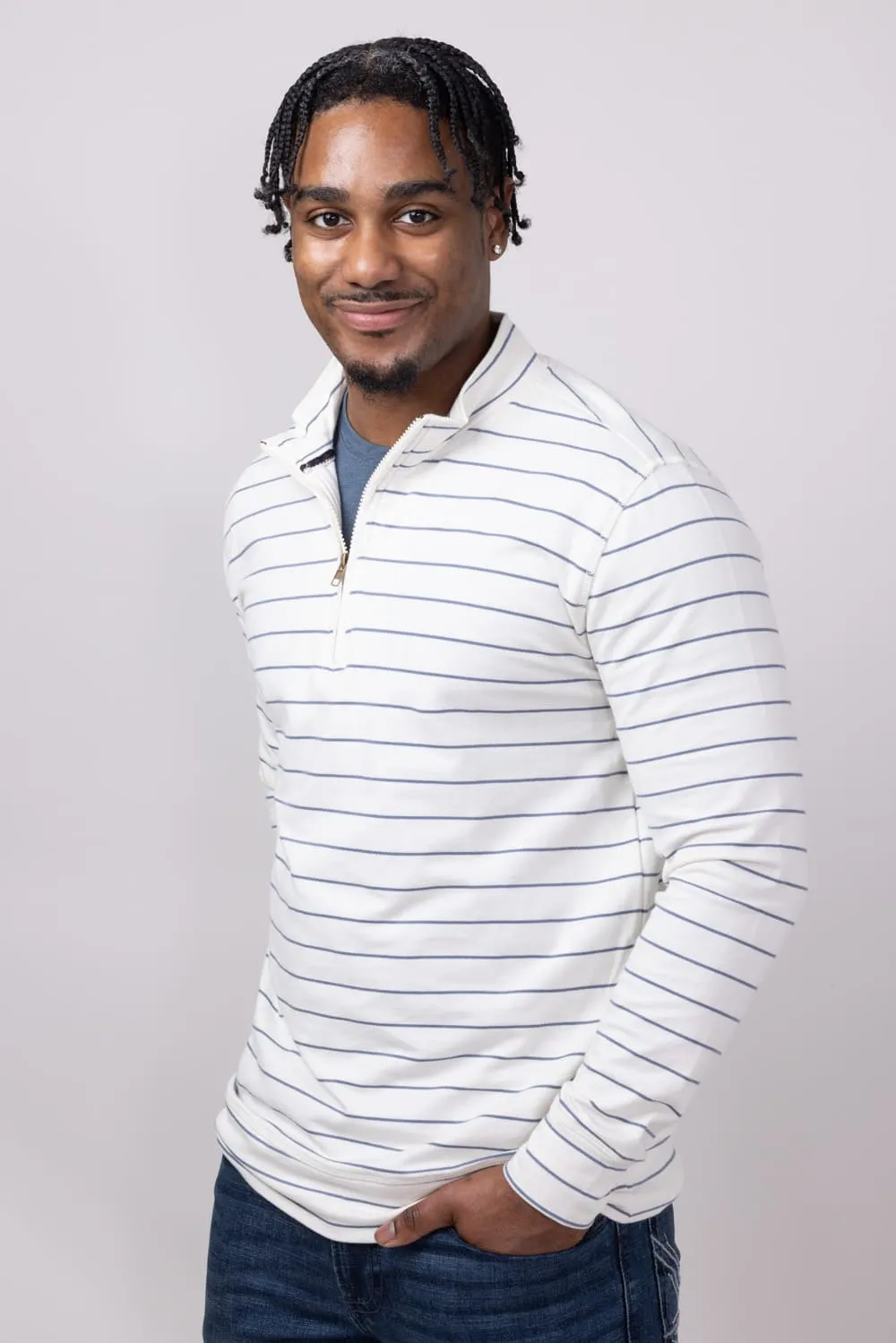 Weatherproof Vintage Striped Quarter Zip Pullover for Men in Antique White | S2531144GK-ANTIQUEWHITE