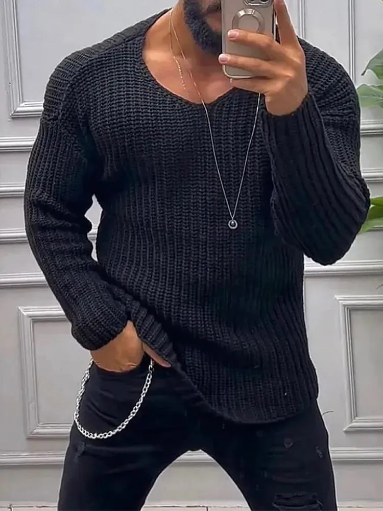 Wiaofellas  -  Solid Casual Knitted Men's Sweater Shirt Autumn O Neck Long Sleeve Knit Pullover Blouse Male Slim Bottom Knitwear