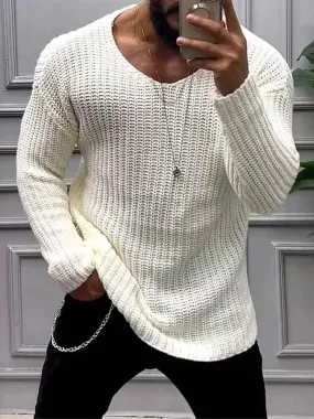 Wiaofellas  -  Solid Casual Knitted Men's Sweater Shirt Autumn O Neck Long Sleeve Knit Pullover Blouse Male Slim Bottom Knitwear