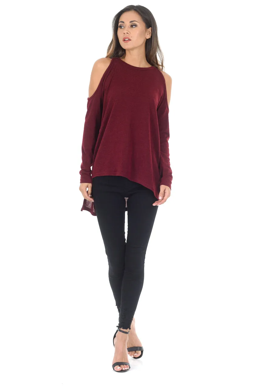 Wine Cold Shoulder Jumper