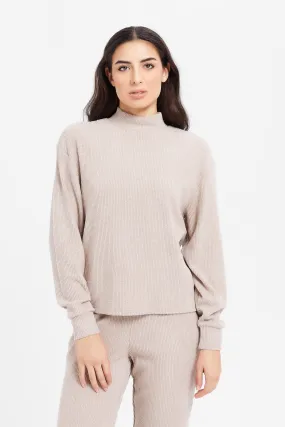 Women Ecru Knitted Batwing Pullover