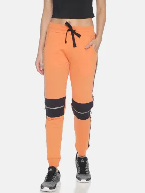 Women Slim Fit Solid Joggers with Side Tape & knee zipper