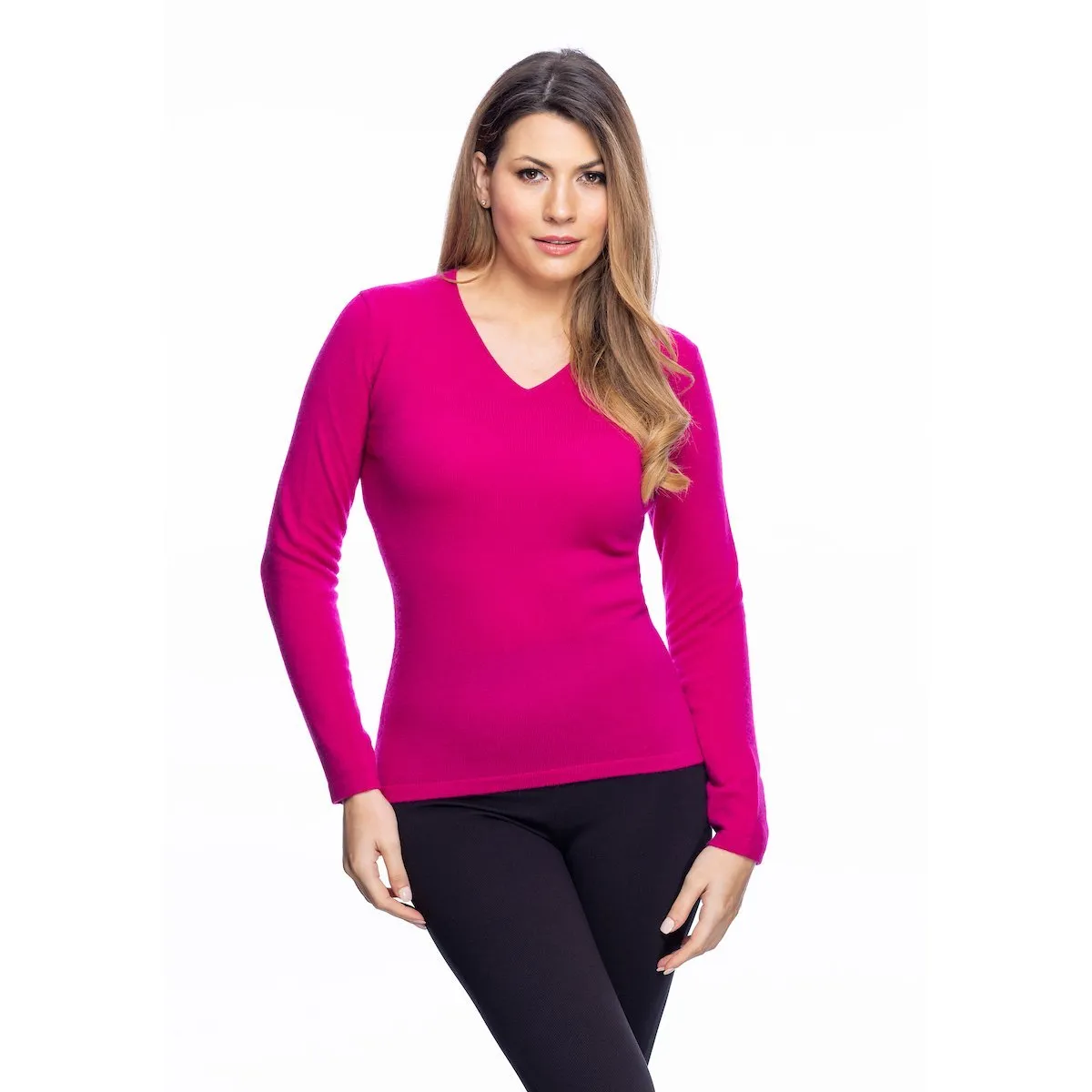 Women's Cashmere V-Neck Jumper Fuchsia