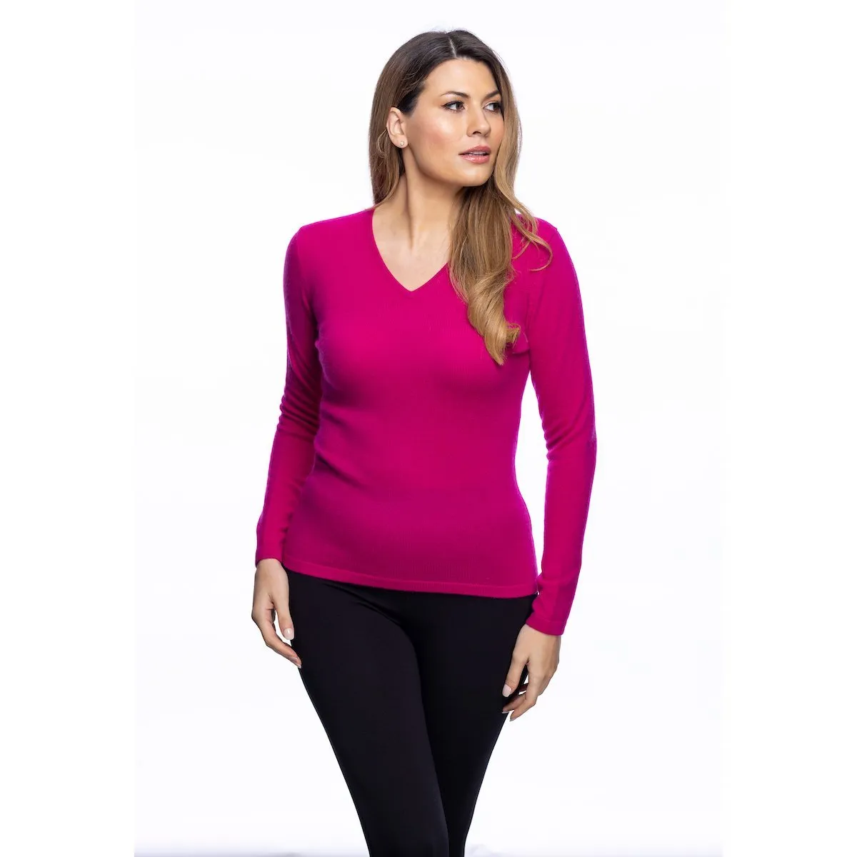 Women's Cashmere V-Neck Jumper Fuchsia