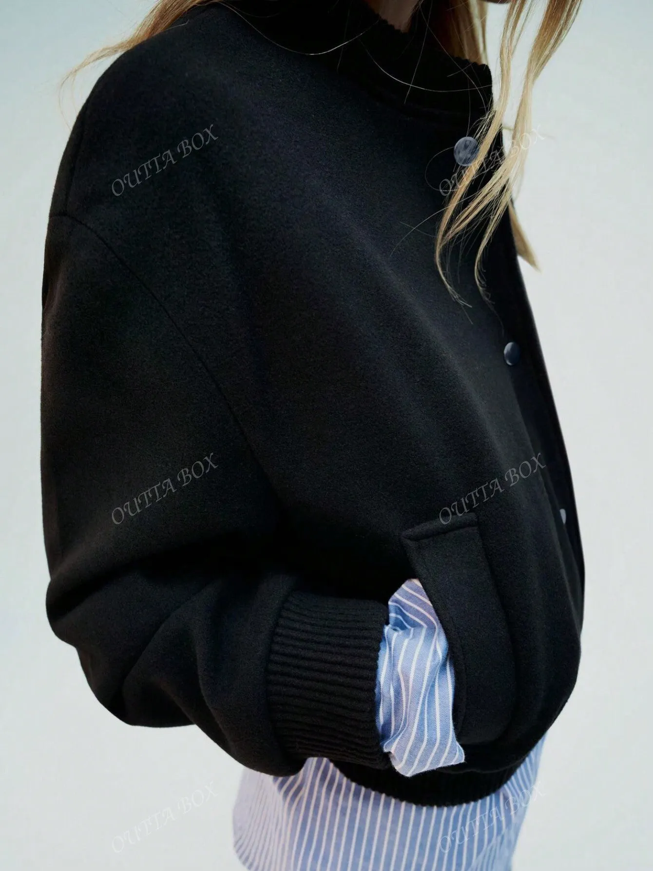 Women's Casual Baseball Jacket with Embroidery Detail, Stand Collar, and Tweed Design