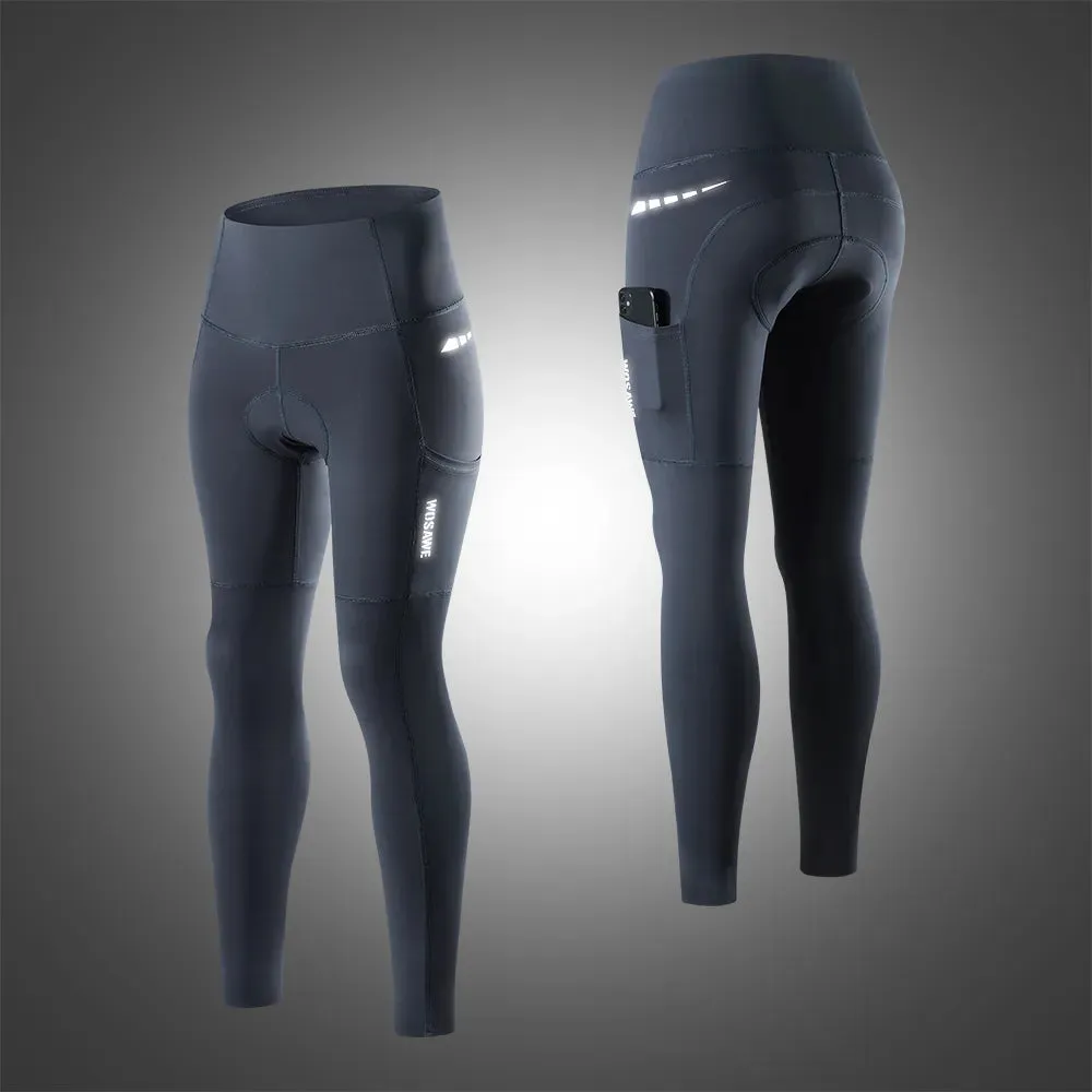 Women's Cycling Long Pants 5D Padded Reflective Pants MTB Biking Tights Bicycle Leggings Running Fitness Sports Trousers