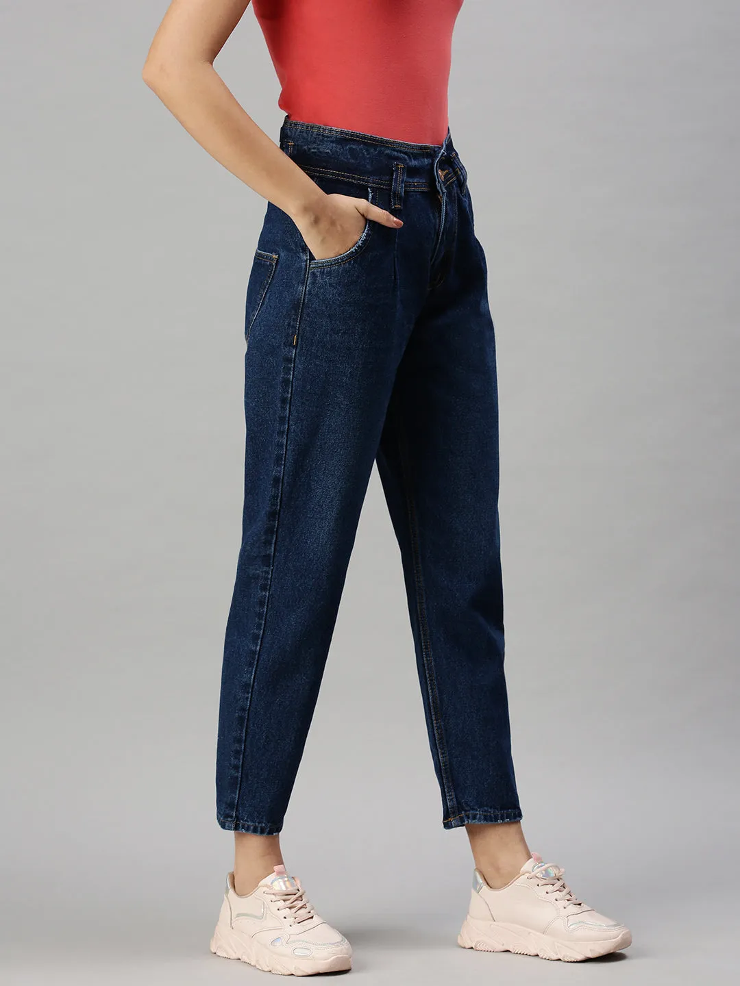 Women's Denim Mom Fit Navy Blue Jeans