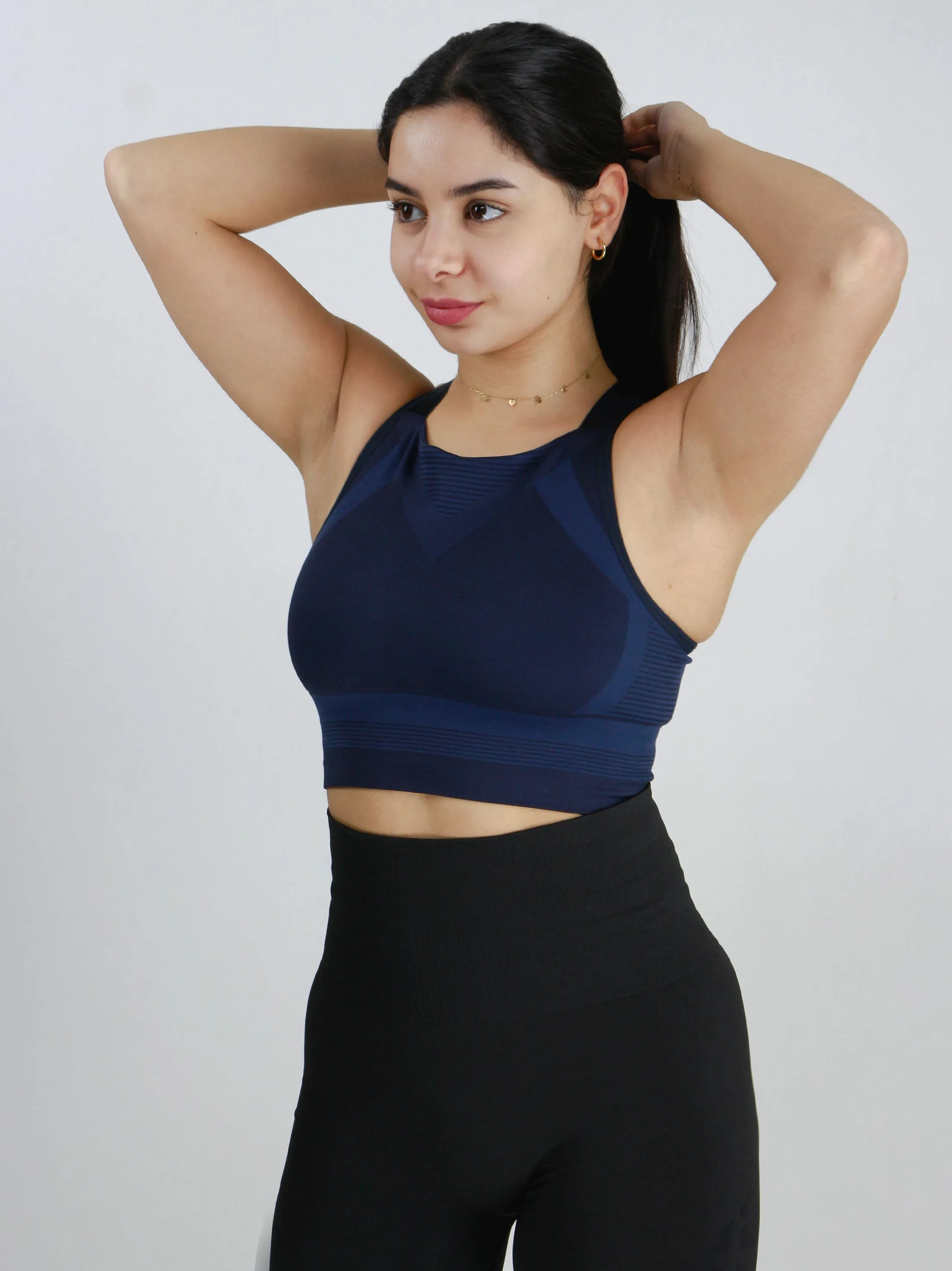 Women's Textured Sleeveless Sport Bra,Navy