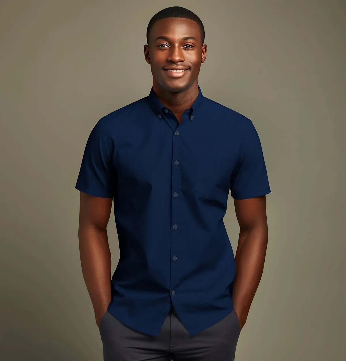 Wrinke Resistant Oxford - Button-Down Collar - Short Sleeve - Royal Blue