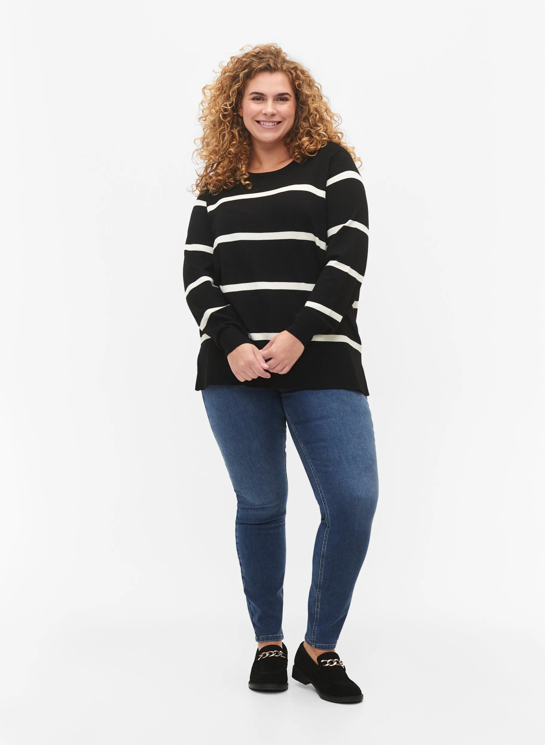 Zizzi Carrie Jumper in Black Stripes