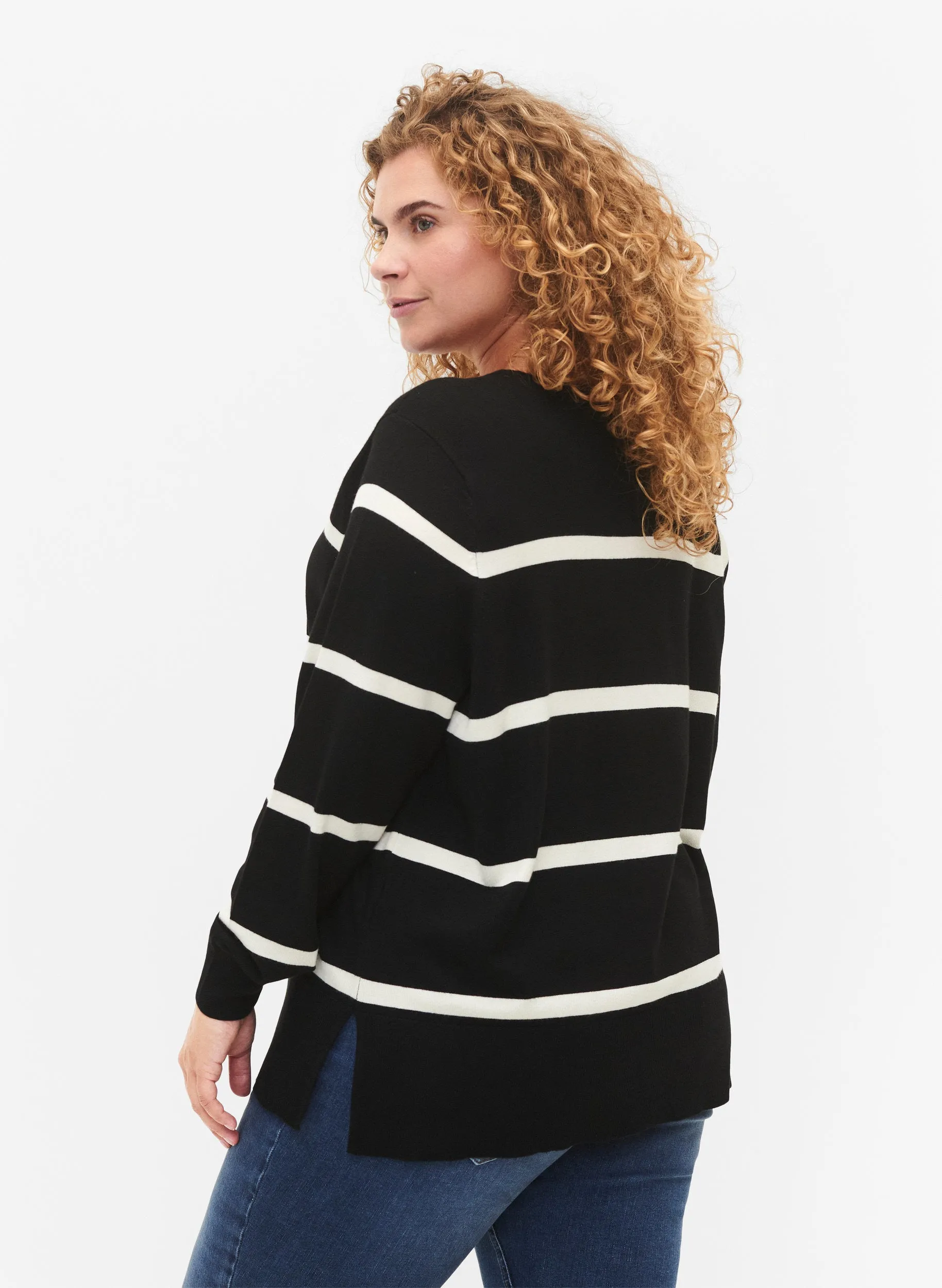 Zizzi Carrie Jumper in Black Stripes