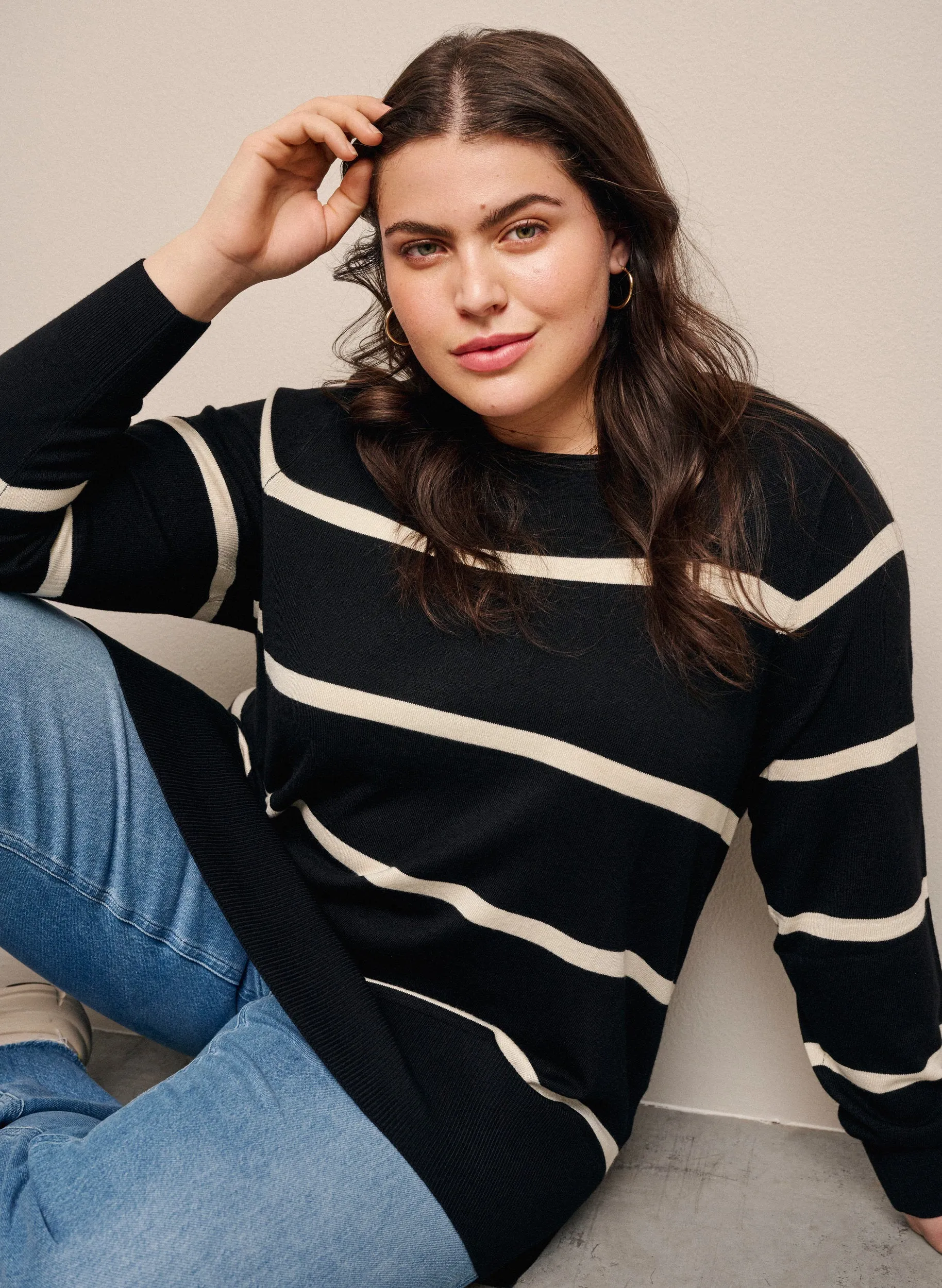 Zizzi Carrie Jumper in Black Stripes