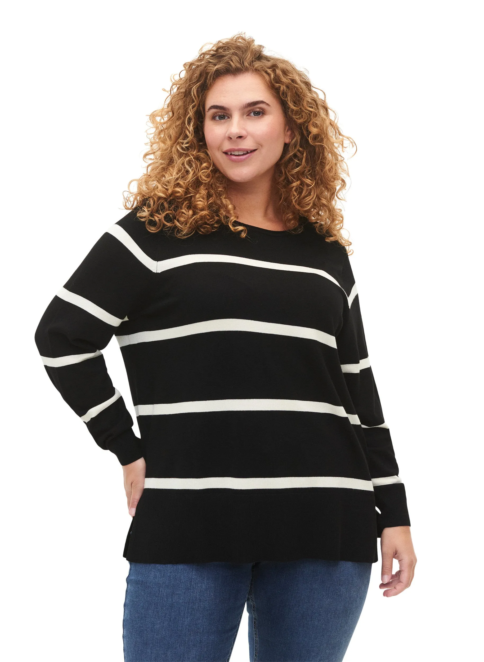 Zizzi Carrie Jumper in Black Stripes