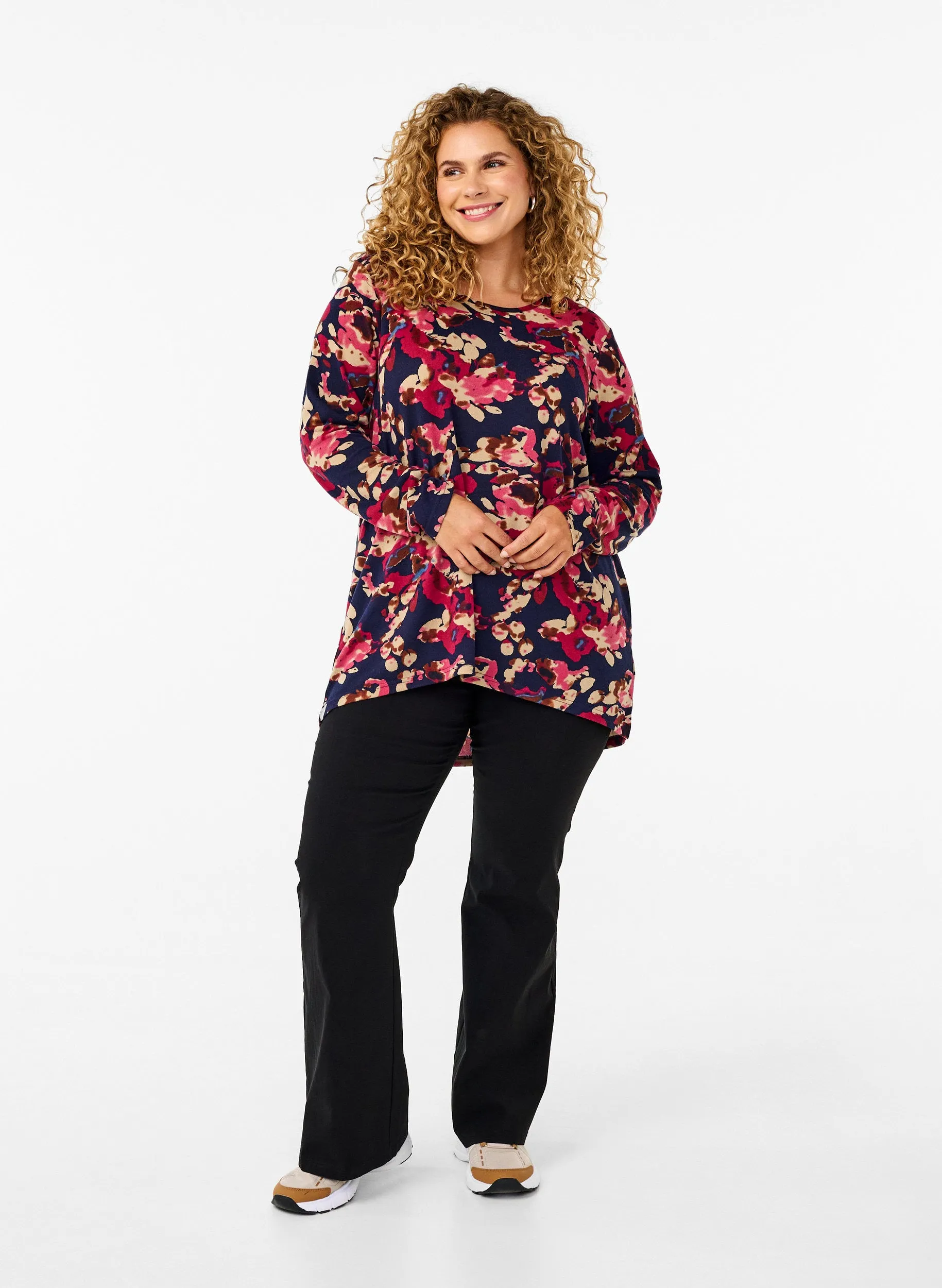 Zizzi Lucca Floral Top in Navy