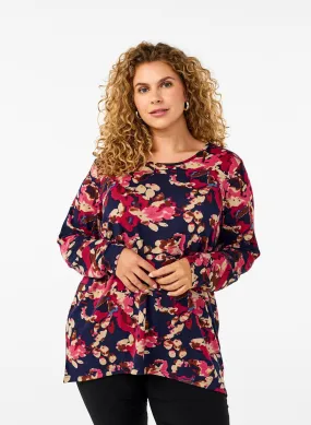 Zizzi Lucca Floral Top in Navy